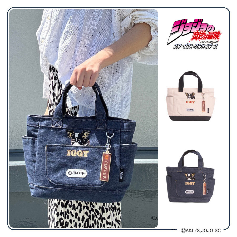 outdoor products ジョジョの奇妙な冒険 イギーモチーフキャンバストート トートバッグ 手持ち レディース メンズ ギフト プレゼント ネイビー jo04 ODJO10