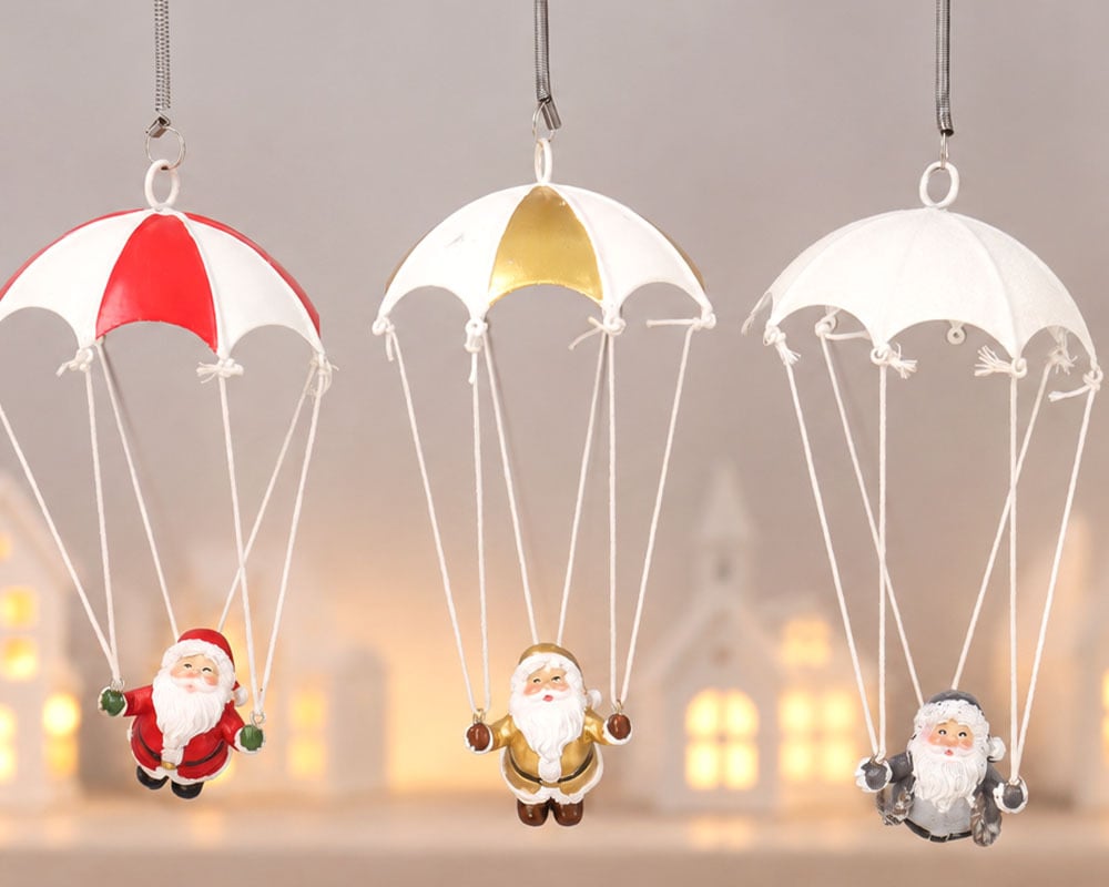 オーナメント パラシュートサンタ クリスマス インテリア 雑貨 おしゃれ かわいい オブジェ 置物 4種類 赤 グレー サンタクロース バネで揺れる 店舗 装飾 玄関 ギフト プレゼント