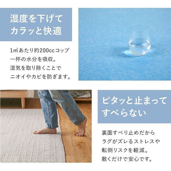除湿機能付き シリカゲル すべり止めシート ブルー 除湿 抗菌 カビ 洗濯機OK 消臭 すべり止め HOT対応 ハサミで切れるフリーカットタイプ 洗濯機洗いも可能 120x170cm