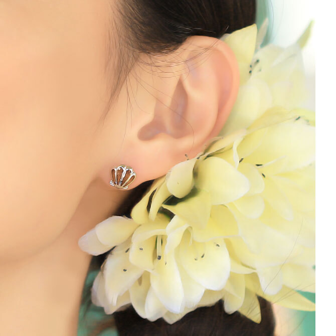 ハワイアンジュエリー コアウッド ピアス シェル コアウッド シルバー925 ロジウムコーティング キャッチ aumakua 20G ゲージ メンズ レディース 誕生日 プレゼント ハロウィン 【品番：045-62-01】