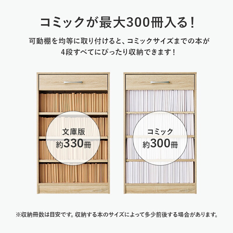 収納家具 ラック コミック 幅60 コミック約300冊収納 本棚 薄型 1cmピッチ棚板 引出し付き マンガ 漫画 文庫本 書棚 本収納 A4サイズ DVD ブックシェルフ コミックシェルフ ブック RCC-1707