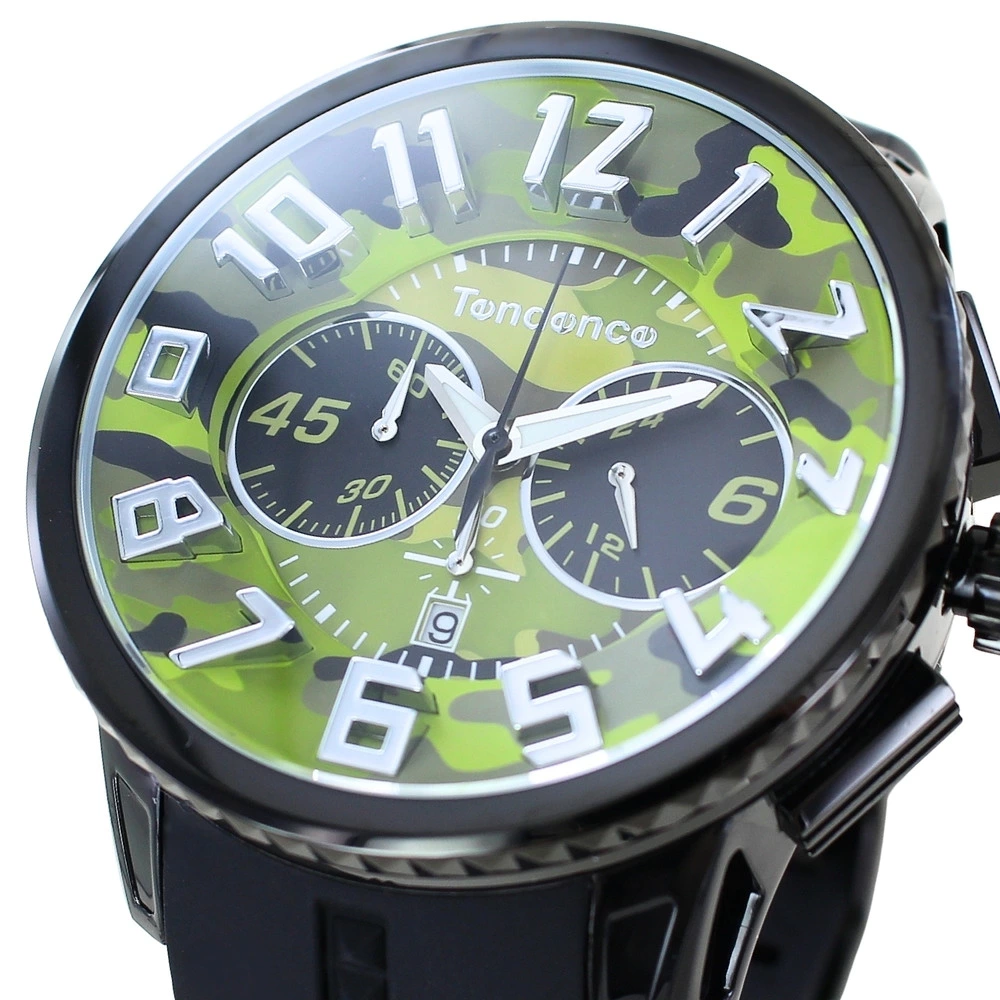 テンデンス 腕時計 メンズ ガリバー カモ 迷彩 ビックケース クロノグラフ 51mm カーキ グリーン シリコン TENDENCE GULLIVER CAMO クオーツ 10気圧防水 プレゼント ギフト 成人 卒業 入学