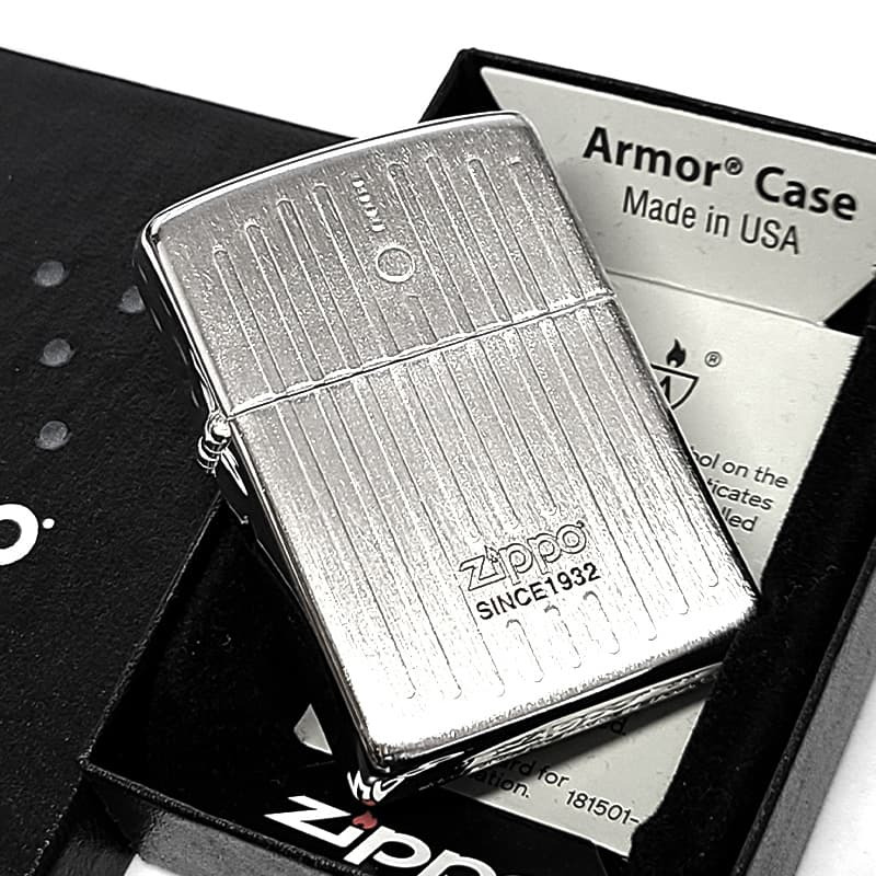 ZIPPO アーマー Lineage 1932 Vertical ジッポ ライター おしゃれ エングレービング サテンシルバー 縦ライン 彫刻 ロゴ かっこいい ギフト メンズ 渋い プレゼント