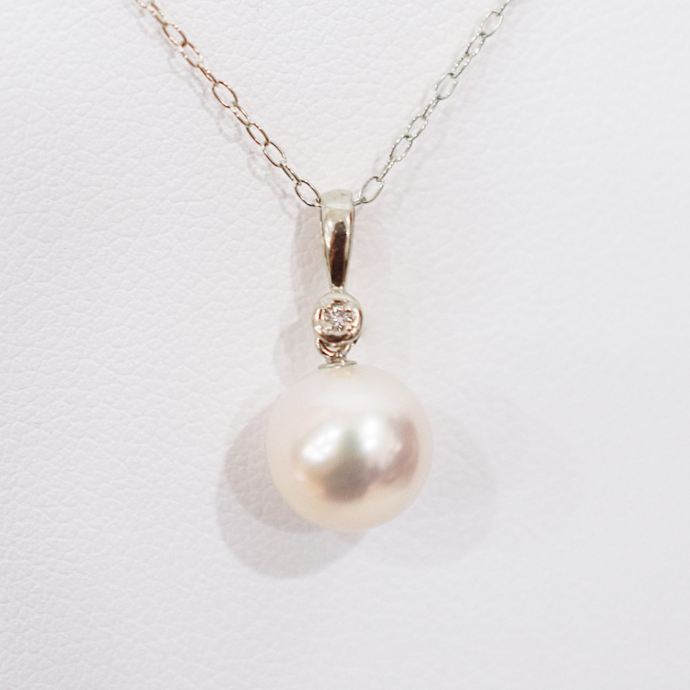 ［pearl586］ 8mm - 8.5mm ホワイトピンク ペンダント ダイヤモンド付 あこや真珠 0.01ct
