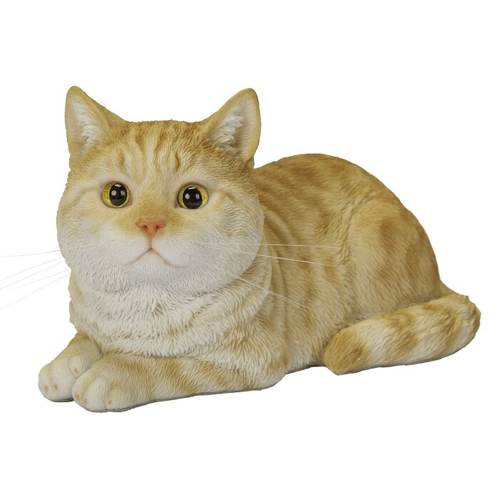 置物 猫 寝そべる茶トラ猫 幅17cm woobia ウービア リアル かわいい おしゃれ 玄関 インテリア オブジェ ガーデン 茶トラ ねこ ネコ 動物 アニマル 癒し 棚 北欧 リビング プレゼント ギフト 新築祝い 猫好き ねこグッズ