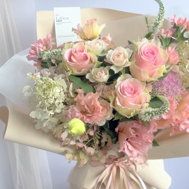 LaFleurおまかせブーケ/ピンク 【 生花商品 】 フラワーギフト  生花 生花ブーケ 誕生日 記念日 開店祝い 送別 歓送迎 卒業 入学