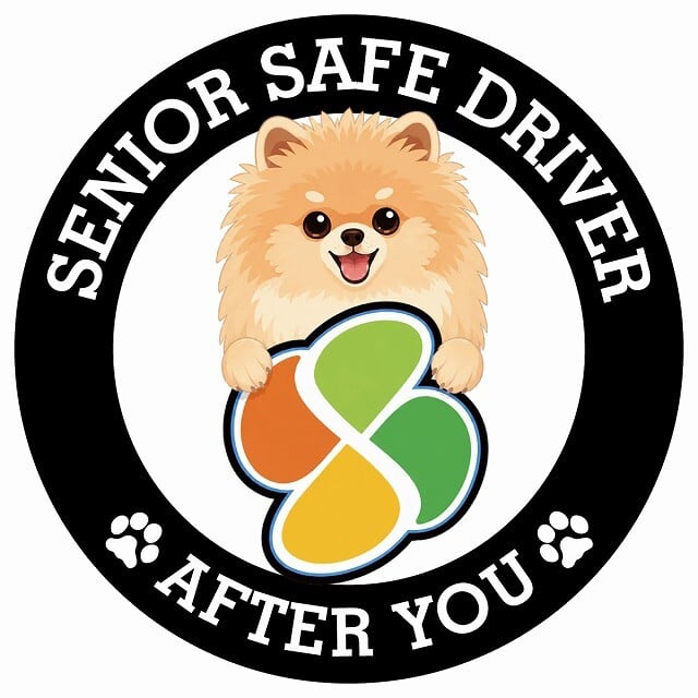 カーサイン 高齢者マーク SENIOR SAFE DRIVER ポメキー ステッカー シール 直径13cm 肉球 日本製 車