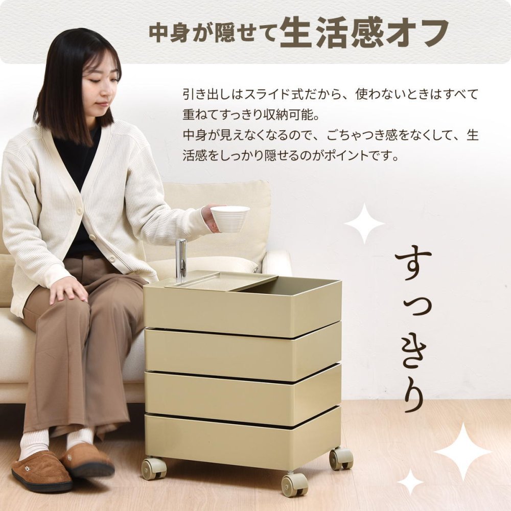 360回転ワゴン 4段 RELS0336 キャスター付きワゴン リビング収納 韓国スタイル ポップ 角型 プラスチック キッチンワゴン トロリー ワゴンラック幅49.5cm 奥行39.5cm 高さ60cm 新生活
