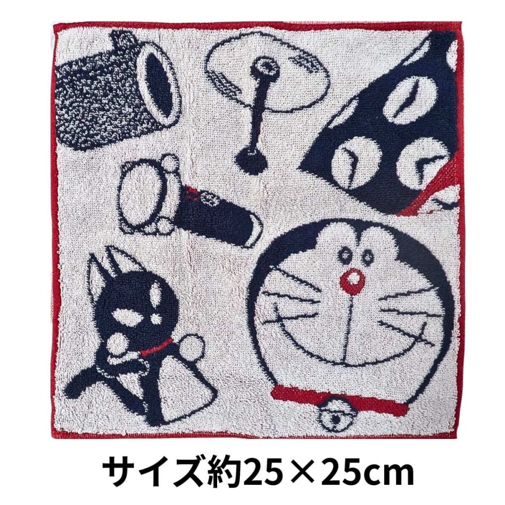 ドラえもん タオルハンカチ 25cm×25cm 5枚セット 綿100% 中国製 ワンポイント刺繍 どこでもドア 洗い替え通勤 通学 キャラクター雑貨 実用品ギフト