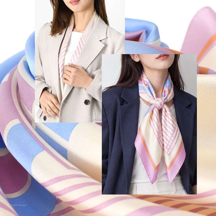 日本製 シルク スカーフ 大判 スカーフ シルク 100 伝統 横浜スカーフ 90cm 幾何学模様 柄 おしゃれ ブランド レディース 正方形 薄手 高級 シルク100% ツイル 誕生日 ギフト 還暦 祝い プレゼント ピンク パープル ベージュ 冷房対策 軽量 持ち運び スカーフ