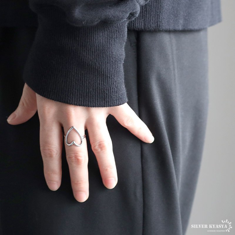 ステンレス ハートリング ワイヤーリング 透かし ニュアンス シンプルリング シルバー フリーサイズ レディース 女性 指輪 金属アレルギー対応