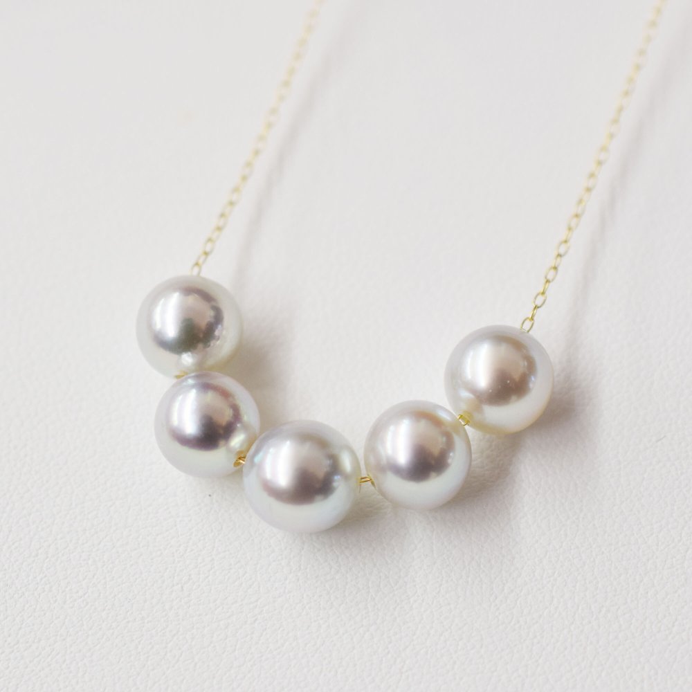 ［pearl409］8mm - 8.5mm 5連 スルーネックレス ナチュラル あこや真珠 天草 熊本 日本産