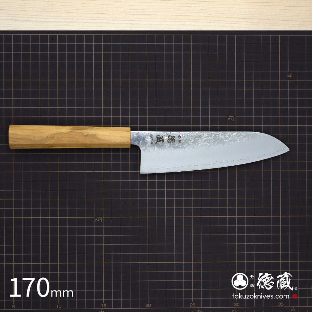 三徳ステンレス包丁　170mm 銀三 梨地仕上げ オリーブ八角柄 日本製 徳蔵刃物 【TOKUZO KNIVES】 JAPAN Kitchen Knives 包丁 ほうちょう ホウチョウ 切れ味 家庭用 万能 両刃 お手入れ簡単 錆に強い プレゼント ギフト 贈り物 一生モノ ステンレス INOX・イノックス