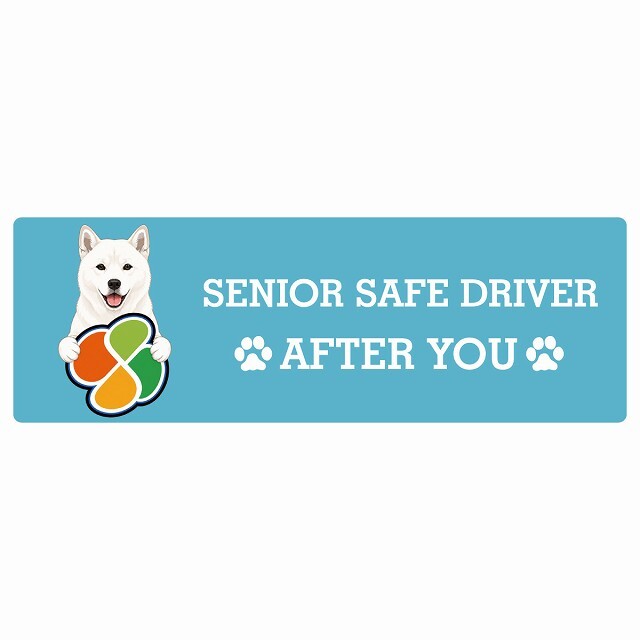 カーサイン 高齢者マーク SENIOR SAFE DRIVER 北海道犬 ステッカー シール 長方形 15x5cm 肉球 日本製 車