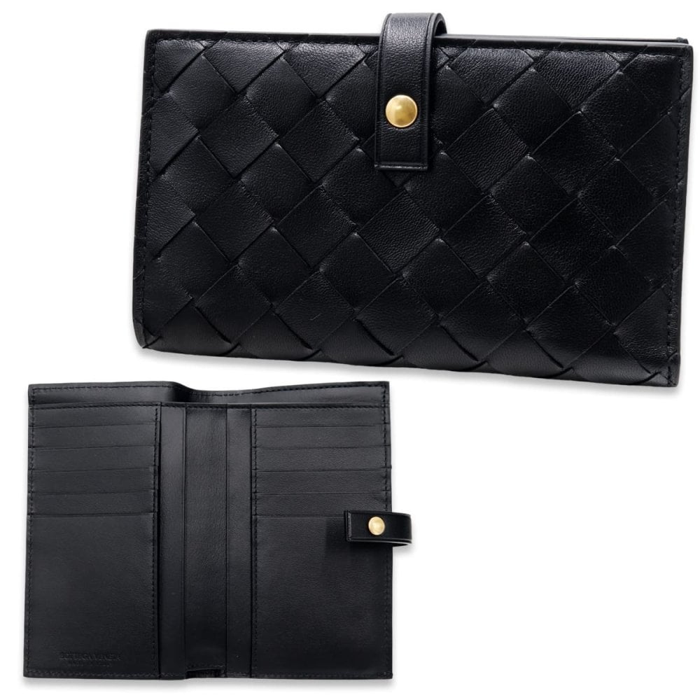 ボッテガヴェネタ BOTTEGA VENETA 二つ折り財布 イントレチャート メンズ レディース ブラック 黒 小銭入れ付き ファスナー小銭入れ カード入れ10個 ラムレザー 本革 609070 V3UH2 8425 縦長