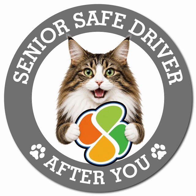 カーサイン 高齢者マーク SENIOR SAFE DRIVER ノルウェージャンフォレストキャット マグネット 強力 直径13cm 肉球 日本製 車 ステッカー