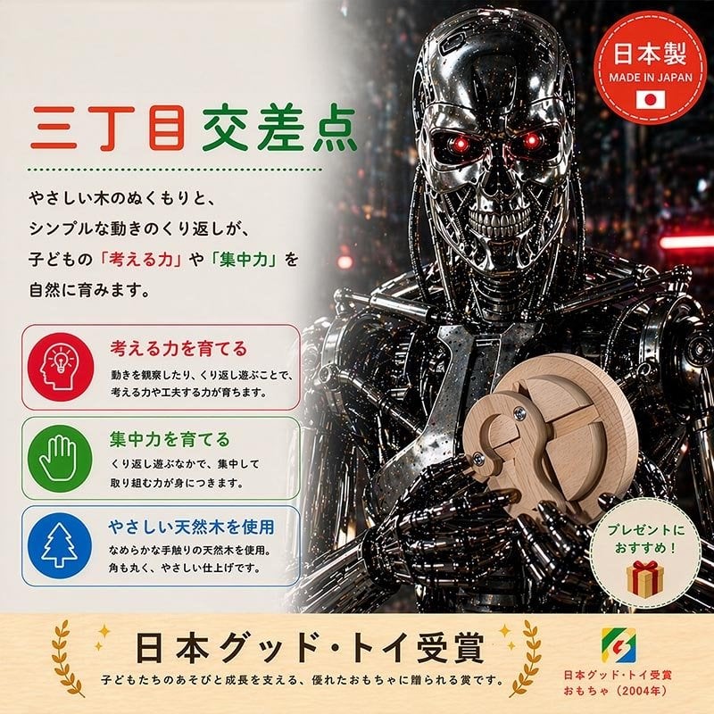 [日本製安心おもちゃ]　三丁目交差点（不思議な木のおもちゃ ひたすら回します。）　[日本グッド・トイ受賞 日本製 知育玩具 積み木 1歳 2歳 3歳 4歳 5歳 誕生日ギフト～出産祝い 男の子 女の子 赤ちゃん おもちゃ 国産 国産 誕生日ギフト 親子 木育 家族 ]
