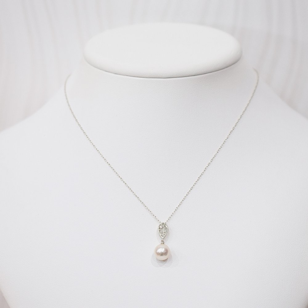 ［pearl591］ 8mm - 8.5mm ホワイトピンク ペンダント ダイヤモンド付 あこや真珠 ダイヤモンド：0.01ct
