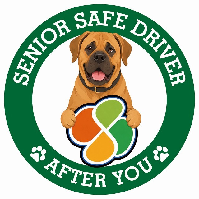 カーサイン 高齢者マーク SENIOR SAFE DRIVER 土佐犬 ステッカー シール 直径13cm 肉球 日本製 車