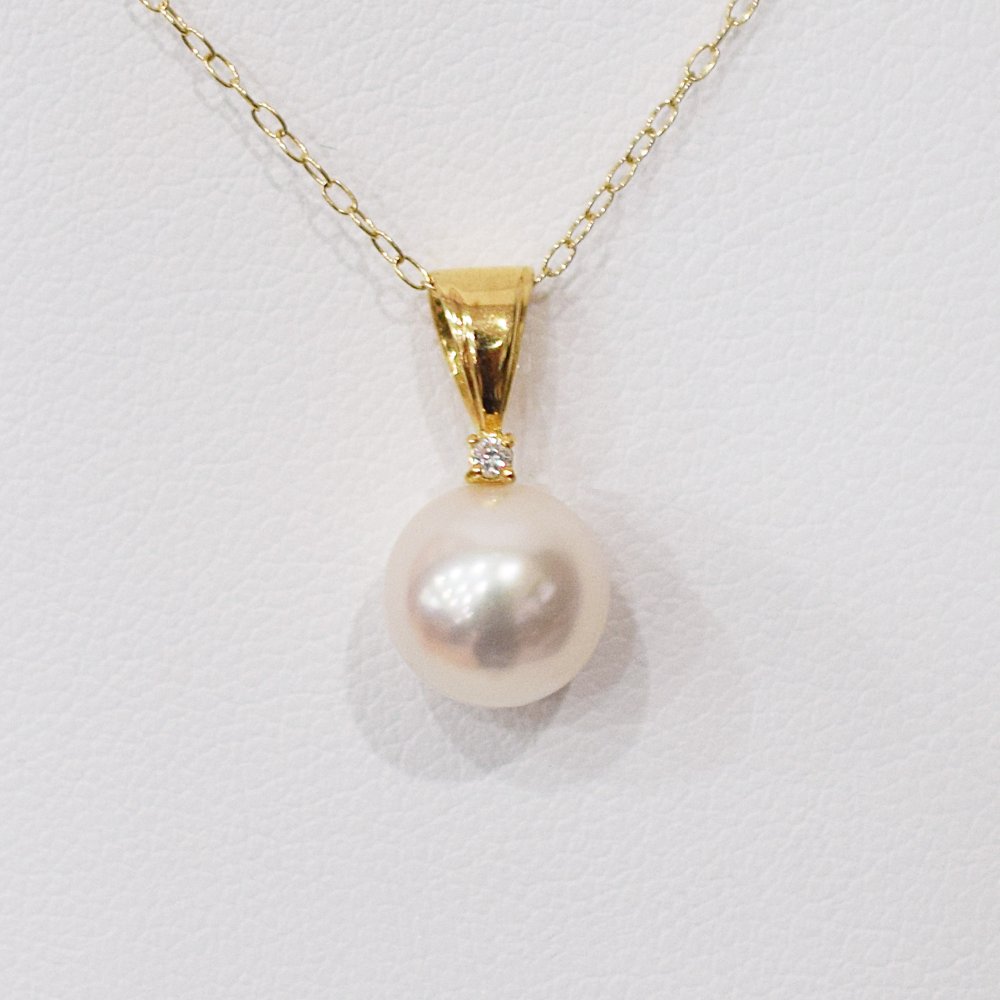 ［pearl589］ 8mm - 8.5mm ホワイトピンク ペンダント ダイヤモンド付 あこや真珠 0.01ct