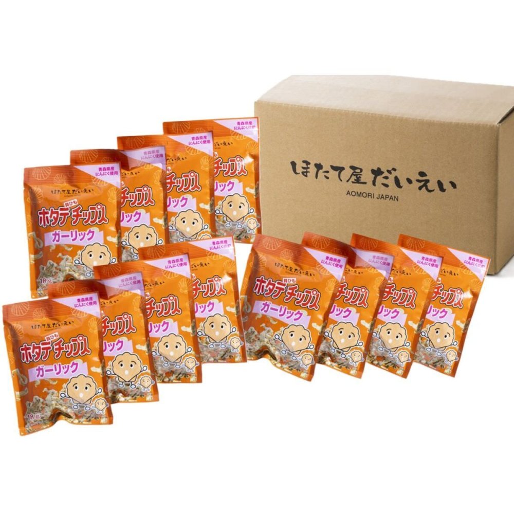 ホタテ貝ひもチップス ガーリック 12袋 スナック お菓子 国産 帆立 貝ひも にんにく味