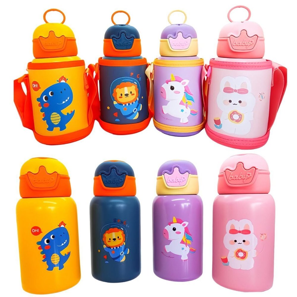 子ども水筒　500ML　保冷 / 保温対応　酸化と腐食に強い316ステンレス（4 スタイル）ショルダーストラップ　フック付き　子供 水筒 入園 入学 通園 通学