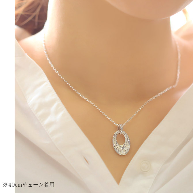 ハワイアンジュエリー シルバー ペンダント トップ 刻印 無料 誕生石入れ可 オーバルサークル Sサイズ 全長26mm ロジウムコーティング シルバー925 ネックレス チェーン別売 ペンダントヘッド BY THE SEA バイザシー プレゼント ハロウィン 【品番：SP308】