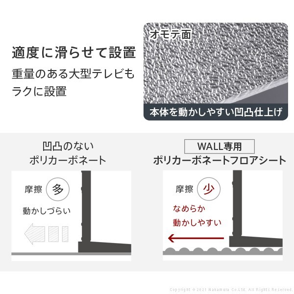 WALLインテリアテレビスタンドV2ハイタイプ専用 ポリカーボネートフロアシート テレビ台 テレビスタンド 部品 パーツ フローリング 床保護パネル 床 シート 傷防止 キズ防止 汚れ防止 保護 WALLオプション
