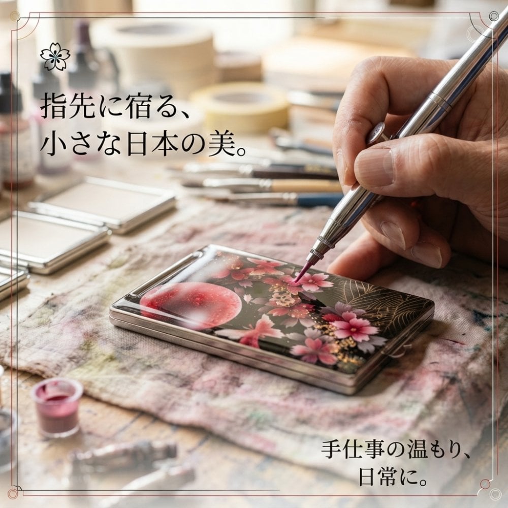 コンパクトミラー『井』名入れ 送料無料 和柄 和風 和モダン 和雑貨 和小物 手鏡 折りたたみ 桜 伝統工芸 職人 手作り ハンドメイド 記念日 プレゼント ギフト