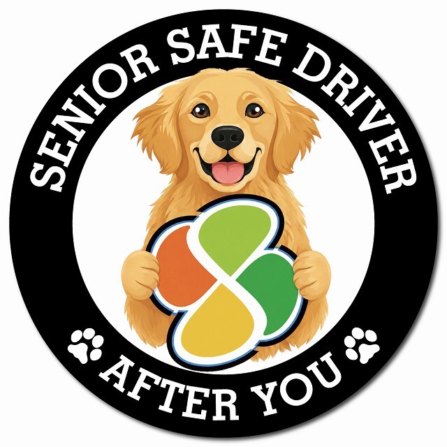 カーサイン 高齢者マーク SENIOR SAFE DRIVER ゴールデンレトリバー マグネット 強力 直径13cm 肉球 日本製 車 ステッカー