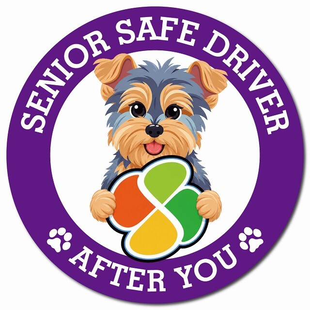 カーサイン 高齢者マーク SENIOR SAFE DRIVER ヨークシャーテリア マグネット 強力 直径13cm 肉球 日本製 車 ステッカー