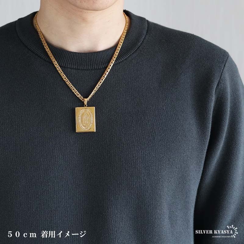 ステンレス ロケットネックレス HIPHOP ダブル喜平チェーンネックレス ロケットペンダント マリアネックレス 写真 記念 思い出 50cm 60cm 18KGP ゴールドネックレス シルバー 聖母 6面カット メンズ 男性 金属アレルギー対応
