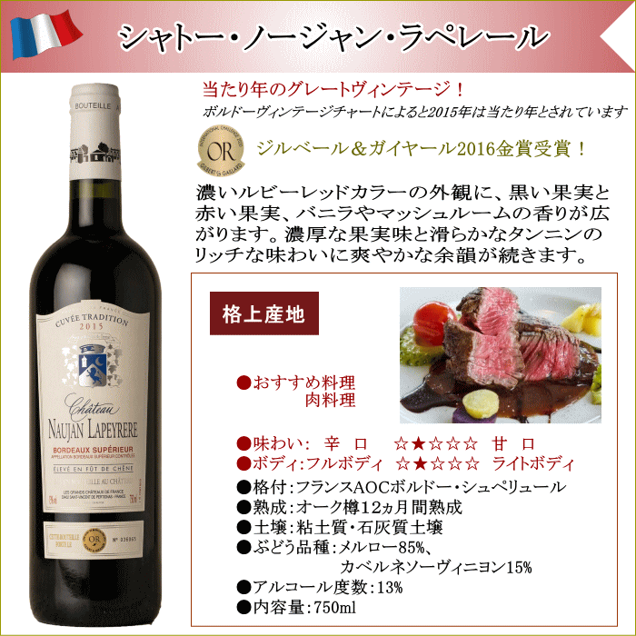 ワイン ギフト 木箱入り 金賞受賞ボルドー シャトー・ノージャン・ラペレール フランス AOC ボルドー・シュペリュール 赤ワイン 750ml バレンタイン ホワイトデー 母の日 プレゼント 誕生日 御祝 お中元【ワイン説明書・ワインバッグ付】 赤ワイン【送料無料※沖縄除く】