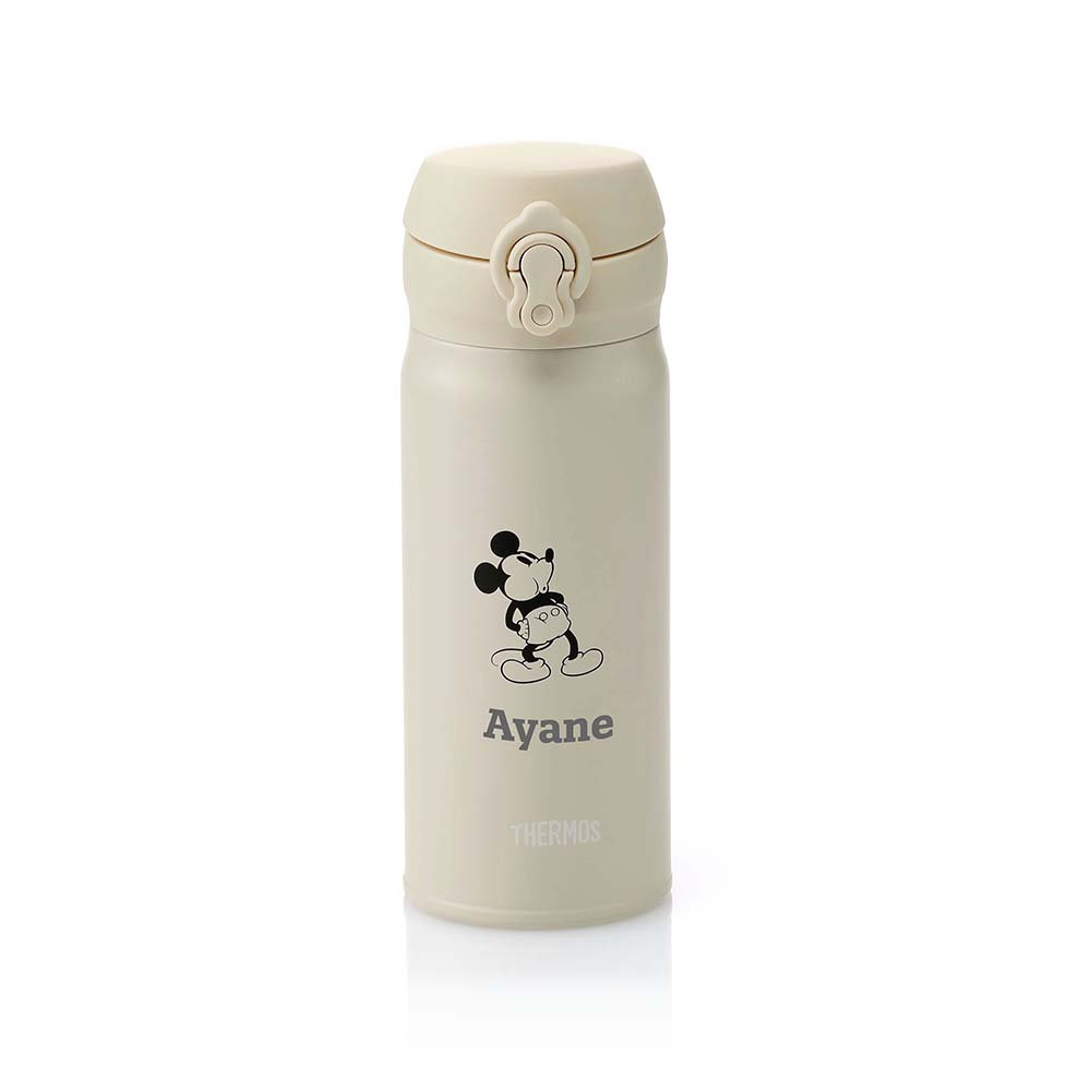 THERMOS サーモス 真空断熱ケータイマグ ライトベージュ (ミッキー) 0.4L 単品 名入れ彫刻代込み 名前入り 名入れ 彫刻 刻印 名入れギフト プレゼント 誕生日 お祝い ノベルティ 入学祝 子供 水筒 魔法瓶 ステンレス 法人 記念品