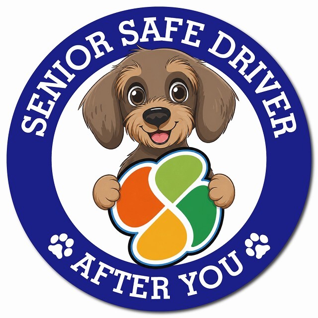 カーサイン 高齢者マーク SENIOR SAFE DRIVER ワイヤーヘアードダックスフンド マグネット 強力 直径13cm 肉球 日本製 車 ステッカー