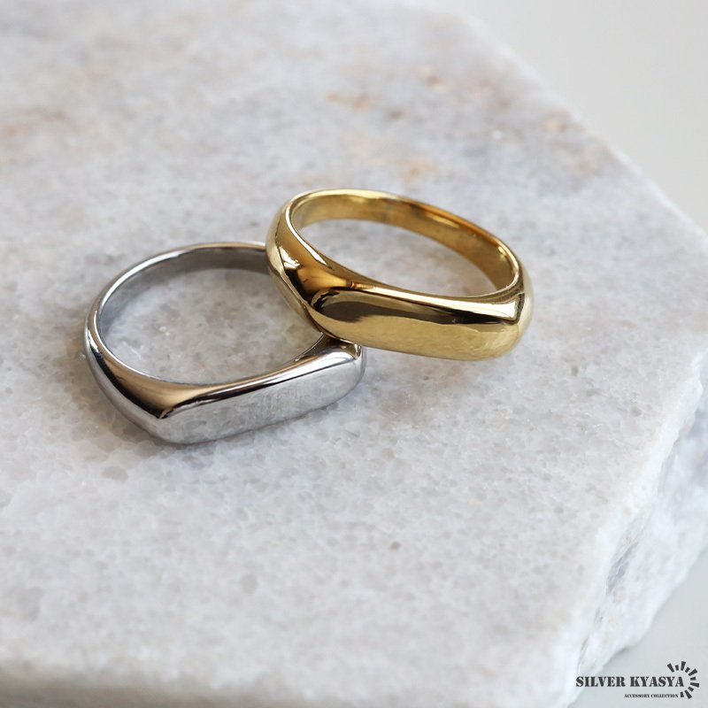 ステンレス 細身 印台リング シンプル ゴールド 18K GP シルバー シグネットリング レディース 女性 指輪 金属アレルギー対応