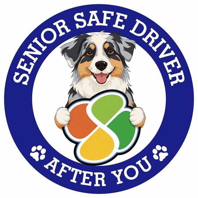 カーサイン 高齢者マーク SENIOR SAFE DRIVER オーストラリアンシェパード ステッカー シール 直径13cm 肉球 日本製 車