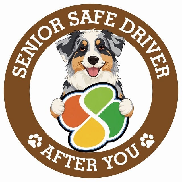 カーサイン 高齢者マーク SENIOR SAFE DRIVER オーストラリアンシェパード ステッカー シール 直径13cm 肉球 日本製 車