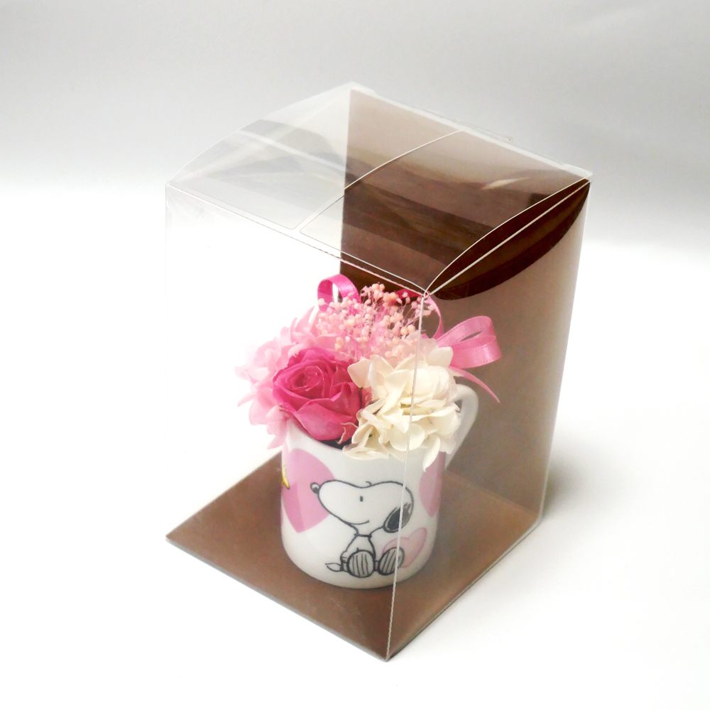 【公式ライセンス商品】スヌーピーハートミニカップピンク（Thank you・Happy Birthday・Congratulations) / プリザーブドフラワー 花 お花 フラワー フラワーギフト キャラ スヌーピー かわいい 雑貨 インテリア プレゼント ギフト 母の日 誕生日 記念日 お祝い