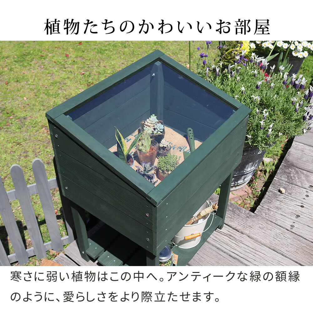 ガーデン エクステリア 木製窓付グリーンハウス （温室） 「OWN」（オウン） GRH45DGR 温室 木製 ウッド 簡易 観葉植物 多肉植物 園芸 おしゃれ 飼育 ケース 保温