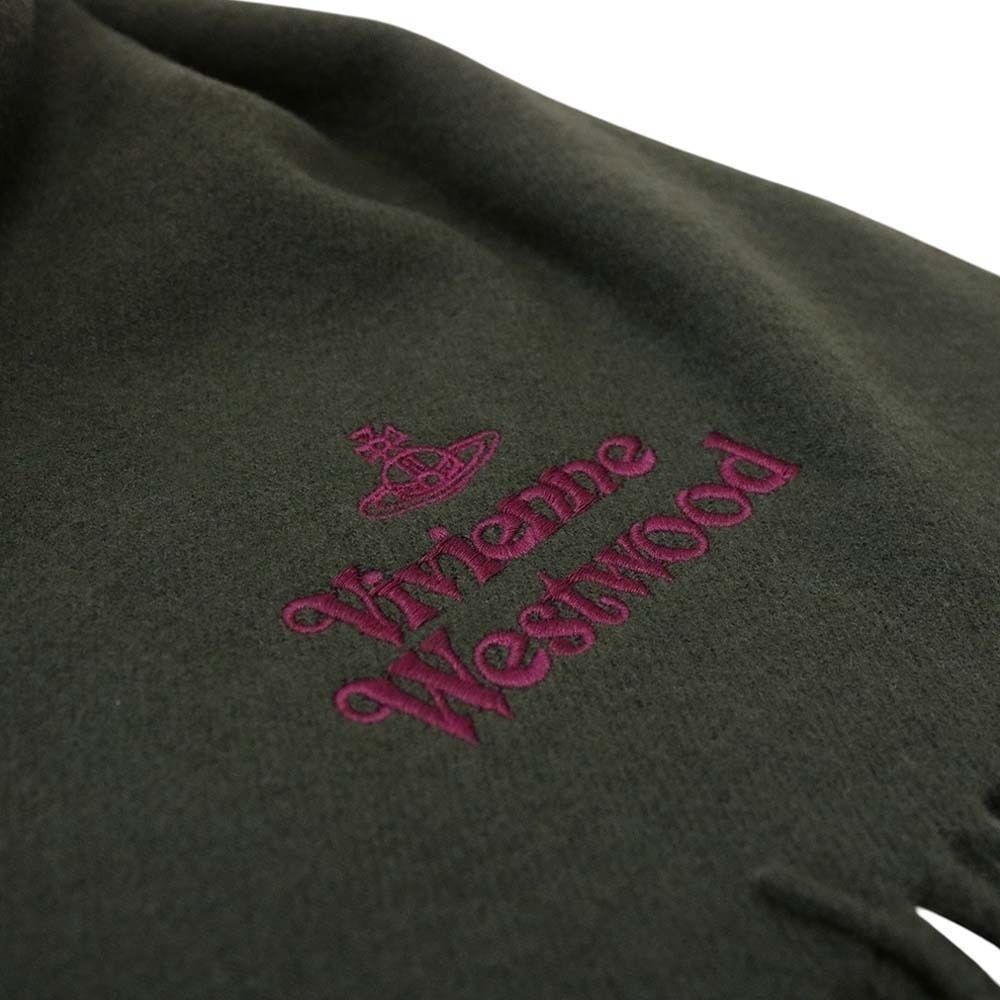 ヴィヴィアン ウエストウッド マフラー レディース メンズ ウール100％ ダークグリーン 深緑 オーブ ロゴ刺繍 冬 誕生日 記念日 クリスマス プレゼント ギフト 母 父 彼氏 彼女 友達 Vivienne Westwood 成人 卒業 入学