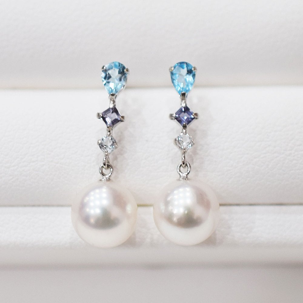 ［pearl612］7.5mm - 8mm ホワイトピンク 半貴石 ピアス あこや真珠