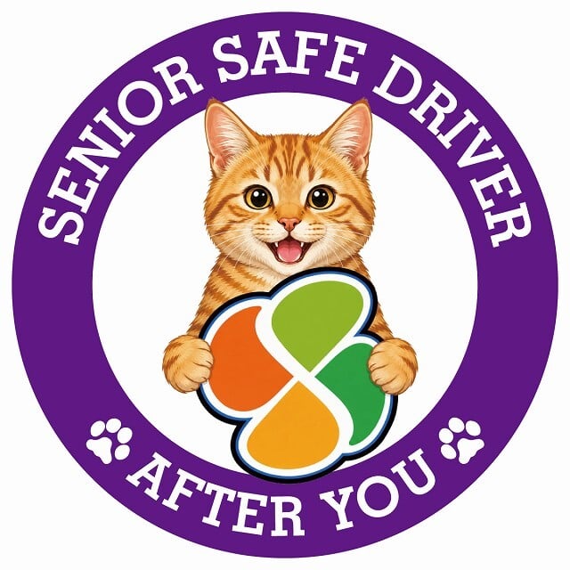 カーサイン 高齢者マーク SENIOR SAFE DRIVER 茶トラ ステッカー シール 直径13cm 肉球 日本製 車