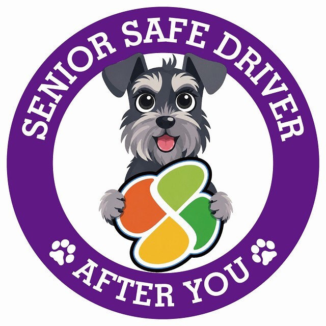 カーサイン 高齢者マーク SENIOR SAFE DRIVER ミニチュアシュナウザー ステッカー シール 直径13cm 肉球 日本製 車
