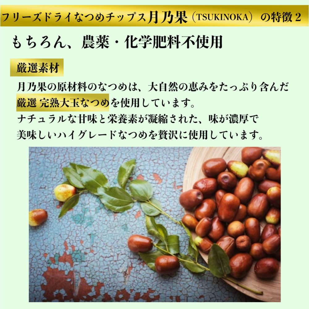 ＼新発売／フリーズドライ なつめチップス 月乃果（TSUKINOKA）20g 無農薬・無化学肥料 ノンシュガー ノンフライ 無添加 厳選なつめ 日本加工