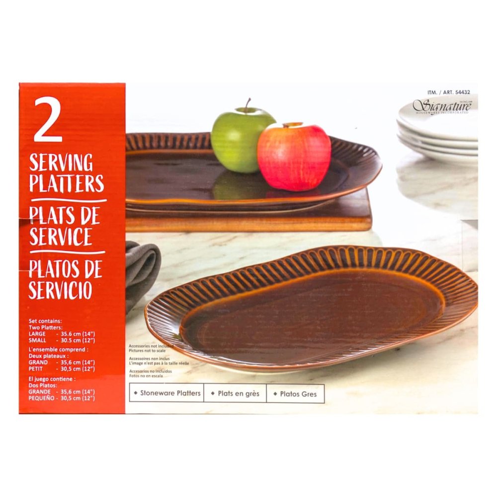 シグネチャーハウスウェアーズ  ( Signature Housewares )  オーバルサービングプラッター 大・中2枚セット ブラウン #54432  ストーンウェア皿   パーティー・来客用食器
