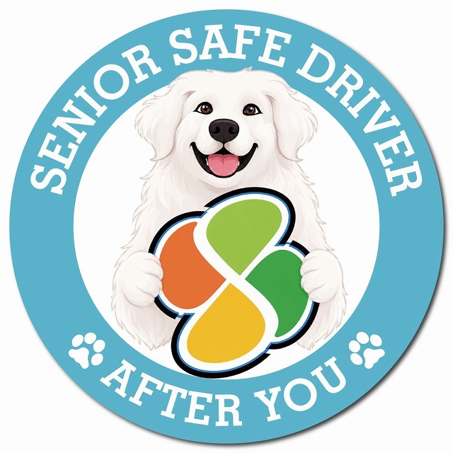 カーサイン 高齢者マーク SENIOR SAFE DRIVER グレートピレニーズ マグネット 強力 直径13cm 肉球 日本製 車 ステッカー