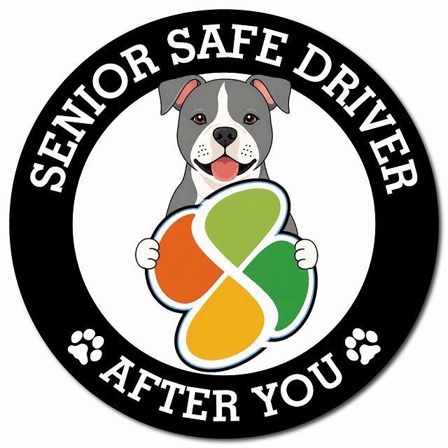 カーサイン 高齢者マーク SENIOR SAFE DRIVER アメリカンスタッフォードシャーテリア マグネット 強力 直径13cm 肉球 日本製 車 ステッカー
