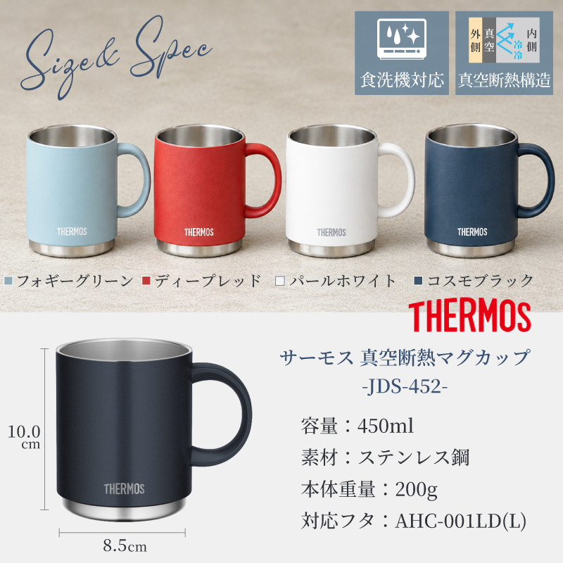 【名前入り ハンカチとマグカップのギフトセット】サーモスマグカップ JDS-452 450ml 今治ハンカチタオル 【ラインネーム】のギフトセット メッセージカード 4色×14色 25cm×25cm 刺しゅう入りタオル 父の日 誕生日 還暦祝い 退職祝い