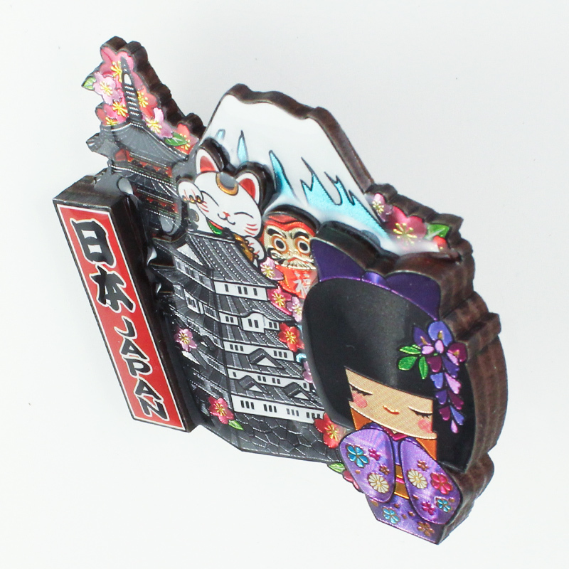 木製フレームマグネット 姫こけし パープル 立体マグネット 3D お土産 日本 土産 souvenir JAPAN Magnets ご当地 外国人 スーベニア ジャパン